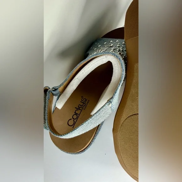 Corkys Denim and Silver Studded Wedges - Picture 7 of 10